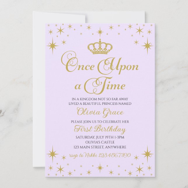Once Upon a Time Gold Princess Birthday Invitation (Front)