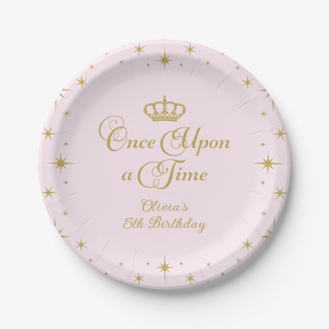 Once Upon a Time Gold Princess Birthday Paper Plate (Front)