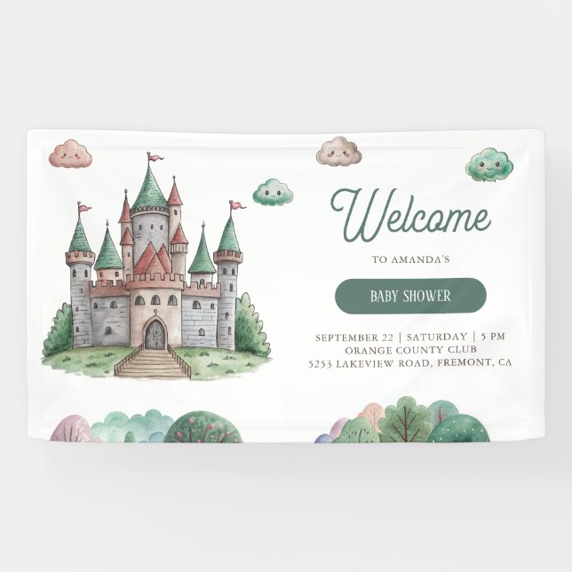 Once Upon a Time Green Castle Pastel Baby Shower Banner (Horizontal)