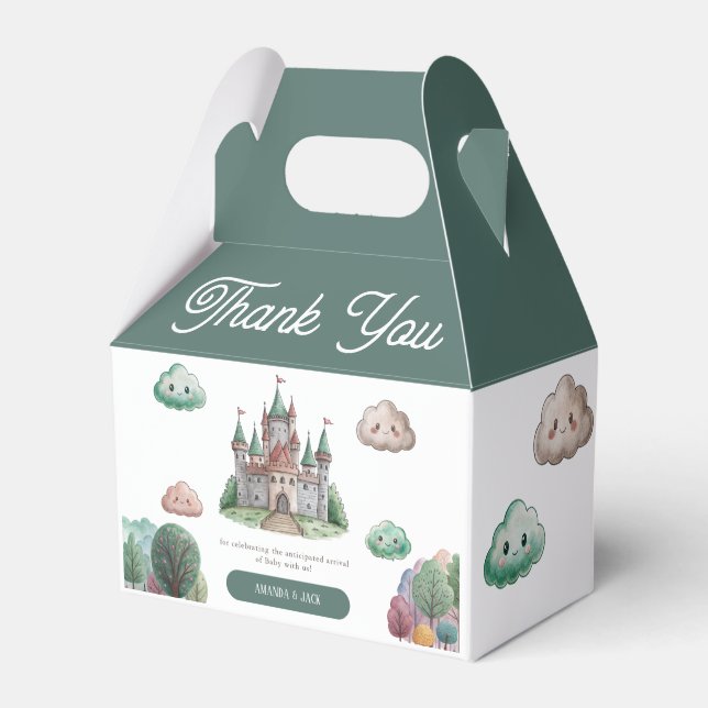 Once Upon a Time Green Castle Pastel Baby Shower Favour Box (Front Side)