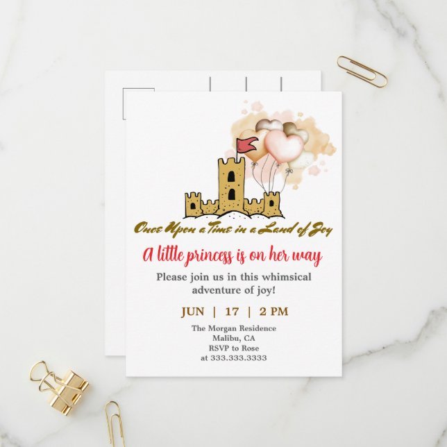 Once Upon a Time in a Land of Joy Invitation Postcard (Front/Back In Situ)