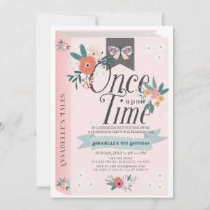 Once Upon a Time Pink Floral Girl Birthday Invitation