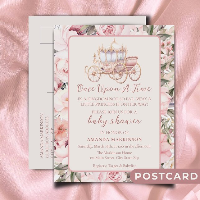 Once Upon a Time Pink Princess Baby Shower Postcard (Creator Uploaded)