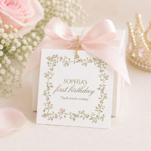 Once Upon a Time Pink Princess Floral Coquette 1st Favour Tags