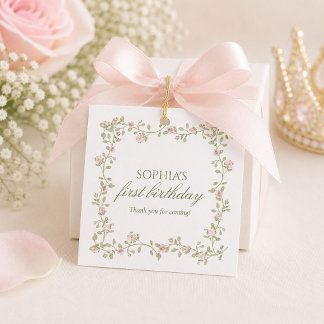 Once Upon a Time Pink Princess Floral Coquette 1st Favour Tags