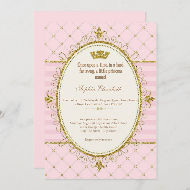 Once Upon a Time Princess 1st Birthday Invitation (Front/Back)