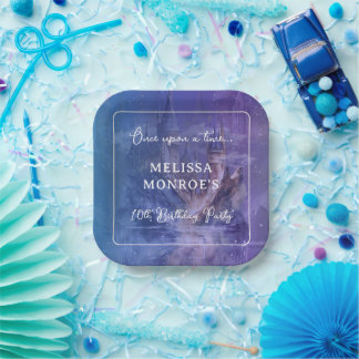Once upon a time Princess Blue Castle Birthday Paper Plate