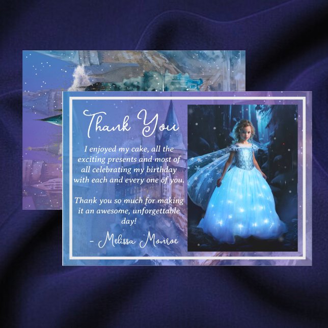 Once upon a time Princess Blue Castle Birthday Thank You Card (Creator Uploaded)