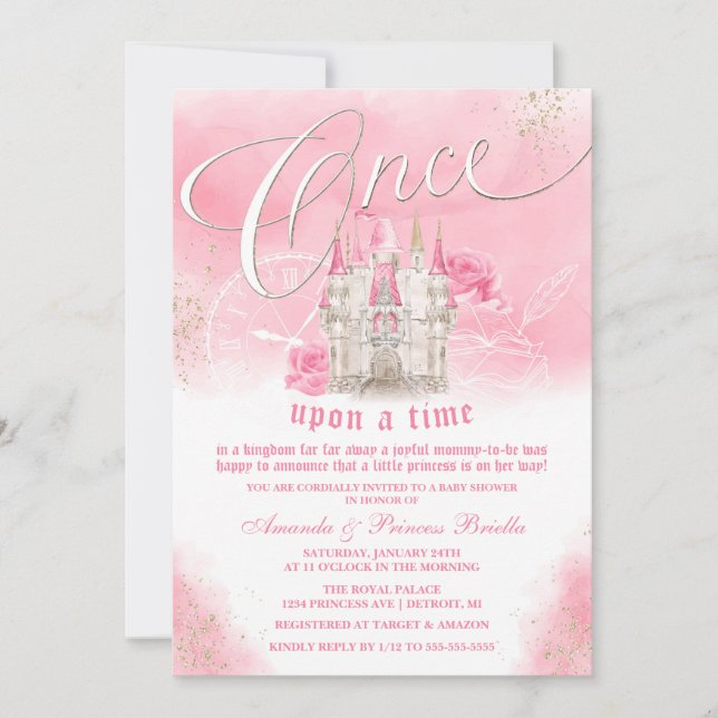 Once Upon A Time Princess Castle Baby Shower Invitation (Front)