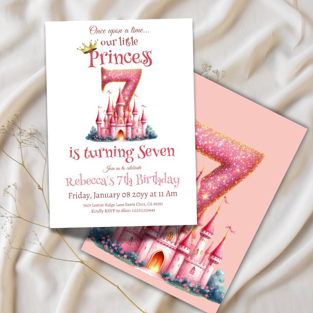Once Upon a Time Princess Castle Girl 7th Birthday Invitation (Creator Uploaded)