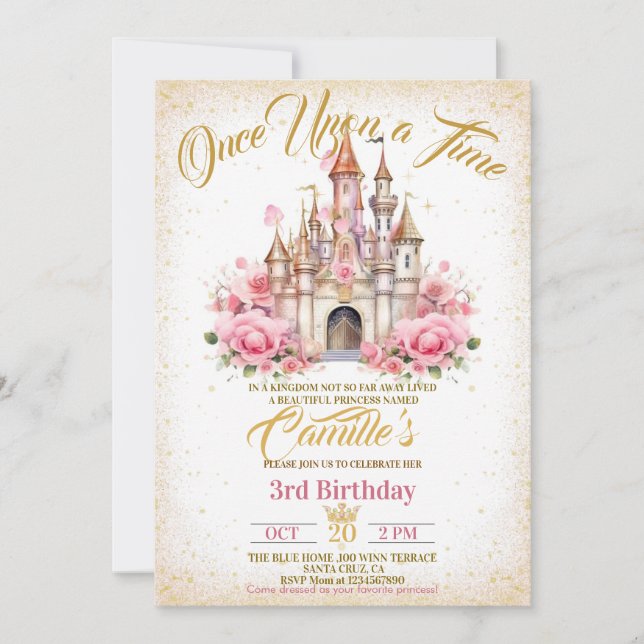 Once Upon a Time princess Girl birthday Invitation (Front)
