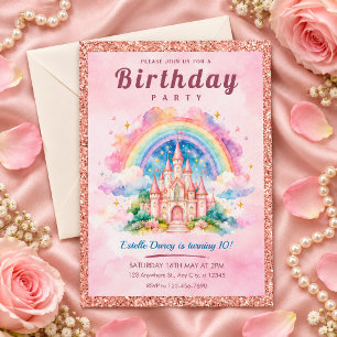 Once Upon a Time Rainbow Castle Birthday Invitation