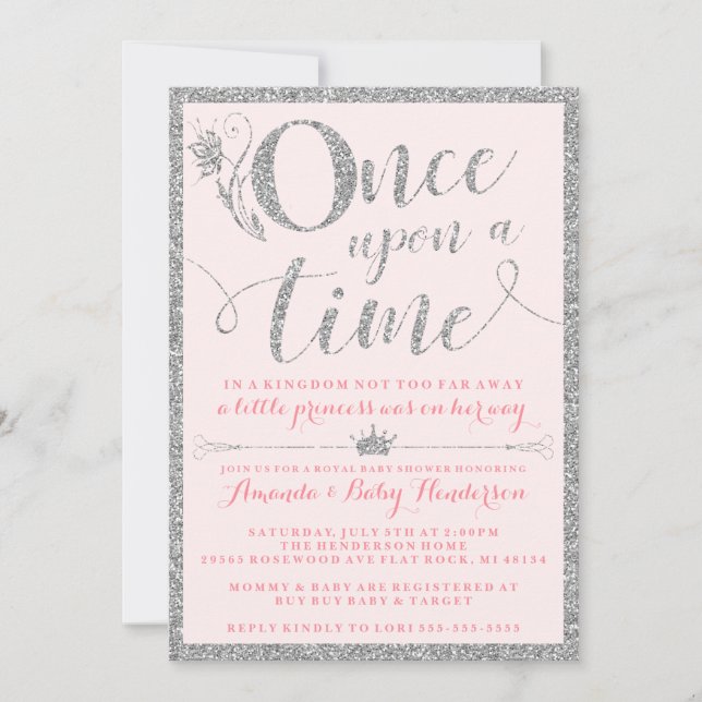Once Upon A Time Silver Princess Baby Shower Invitation (Front)