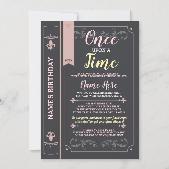Once Upon A Time Story Tale Book Birthday Princess Invitation (Front)