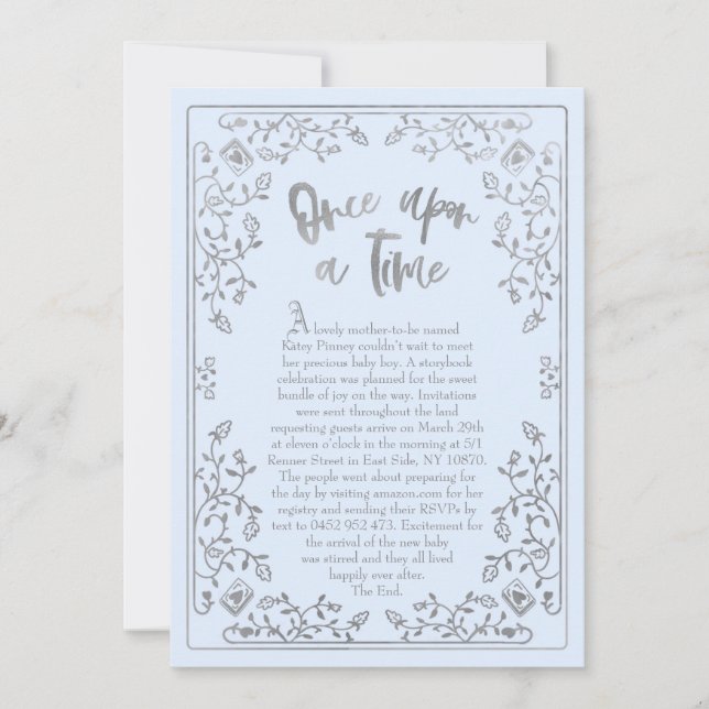 Once Upon A Time Storybook Baby Shower Invitation (Front)