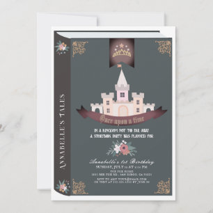Once Upon A Time Storybook Black 1st Birthday Invitation