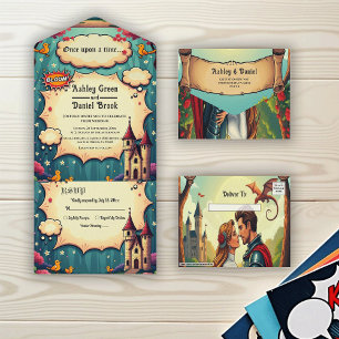 Once Upon A Time Woodland Castle Fairytale Wedding All In One Invitation