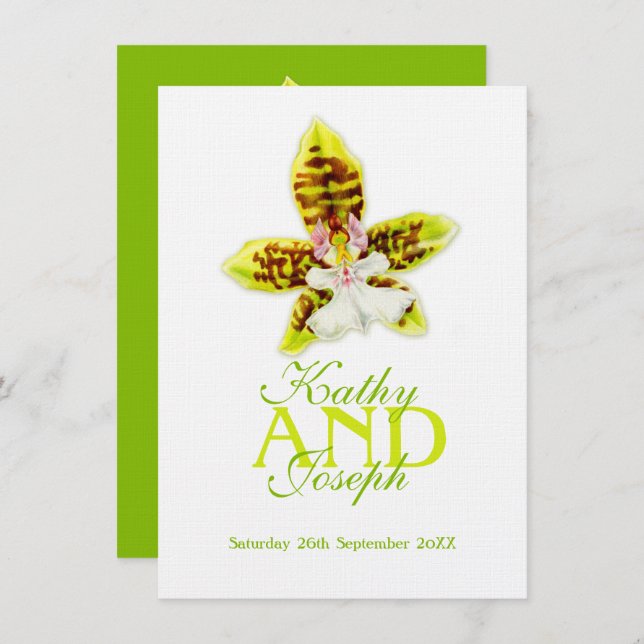 Oncidium Leucochilum orchid flower greenery invite (Front/Back)