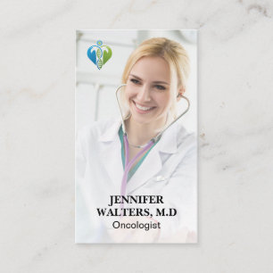 Oncologist Logo Physician with Stethoscope Business Card