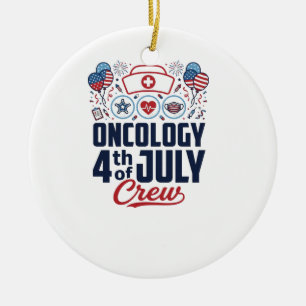 Oncology 4th of July Crew Medical Patriotic Shirt Ceramic Tree Decoration