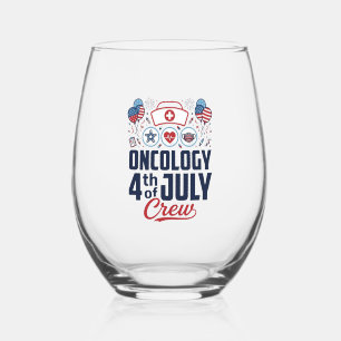 Oncology 4th of July Crew Medical Patriotic Shirt Stemless Wine Glass