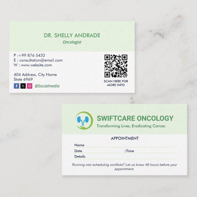 Oncology Clinic Business | Simple Appointment Business Card (Front/Back)