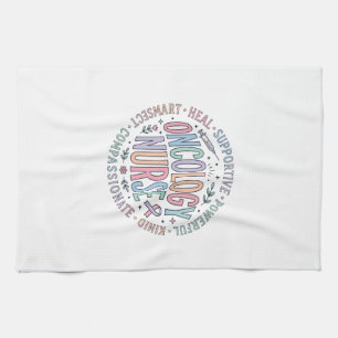 Oncology Nurse Circle Quote Floral Shirt Design_1 Tea Towel