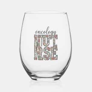Oncology Nurse Floral Vintage Stemless Wine Glass