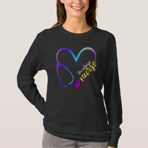 Oncology Nurse Watercol Glitter Love Heart Stethos T-Shirt