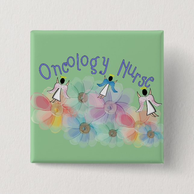 Oncology Nurse Whispy Angels & Flowers Design 15 Cm Square Badge (Front)