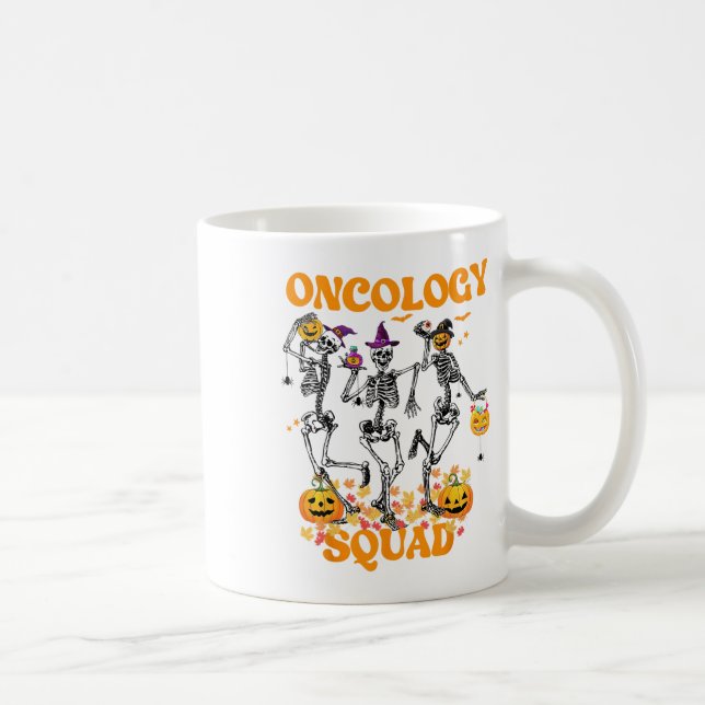 Oncology Squad Skeleton Pumpkin Fall Leaves Spooky Coffee Mug (Right)
