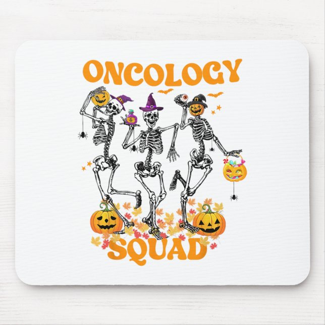 Oncology Squad Skeleton Pumpkin Fall Leaves Spooky Mouse Pad (Front)