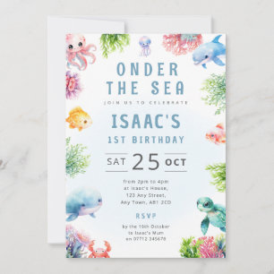 Onder the Sea 1st Birthday Invite Ocean Animals