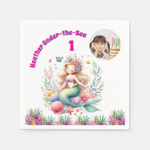 Onder-the-sea Magical Mermaid 1st Birthday Photo Napkin
