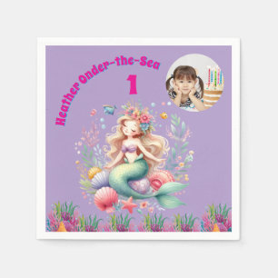 Onder-the-sea Magical Mermaid 1st Birthday Photo Napkin