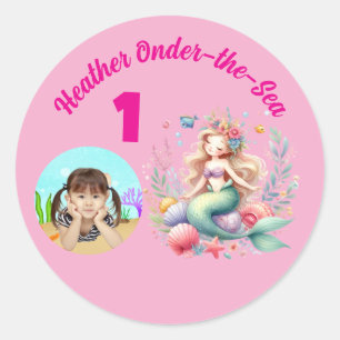 Onder-the-Sea Magical Mermaid Photo 1st Birthday Classic Round Sticker