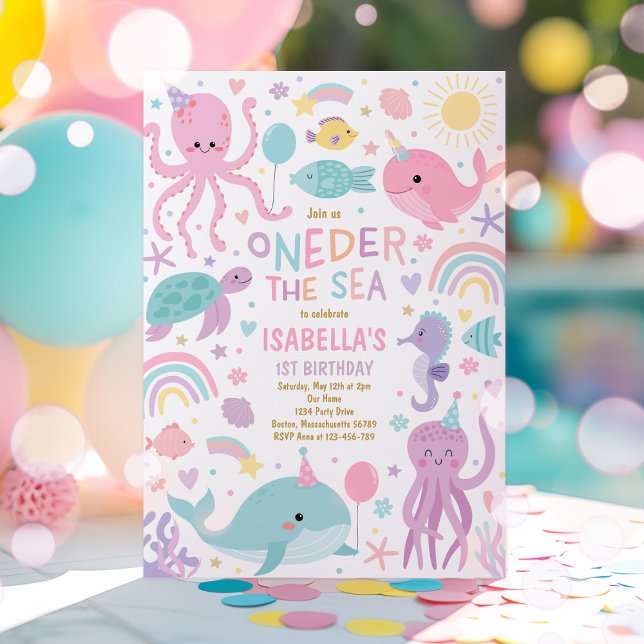 Onder The Sea Sea Creatures 1st Birthday Party Invitation (Creator Uploaded)