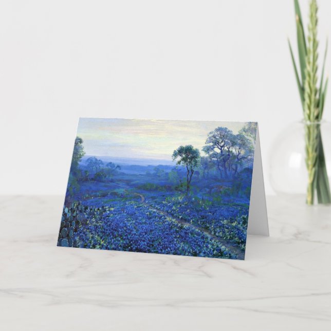 Onderdonk - Bluebonnet landscape with Cacti, Road, Card (Front)