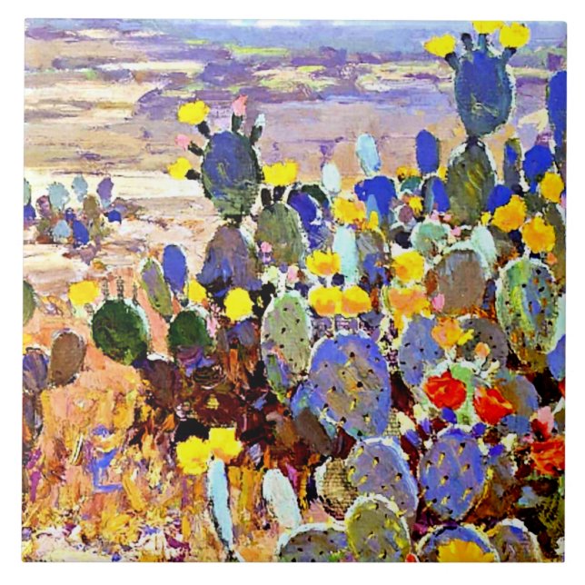Onderdonk - With Cacti, fine art painting Tile (Front)