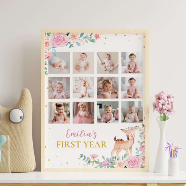 Onderful Deer Floral First Year Photo Milestone Poster (Creator Uploaded)
