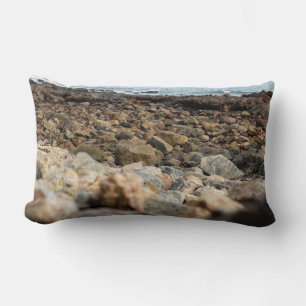 Ondina Shoreline: Rugged Coastal Stone Landscape Lumbar Cushion