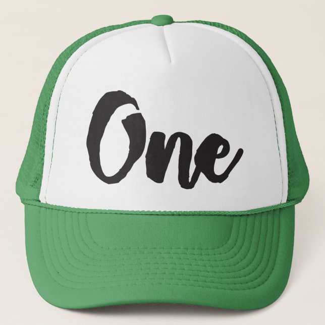 One 1st Birthday Art First Birthday My 1 year Old Trucker Hat (Front)