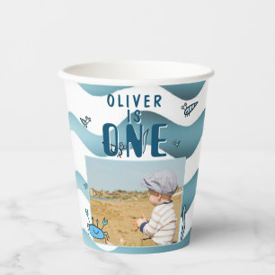 One 1st Birthday Crab Sea Animals Boy Photo  Paper Cups