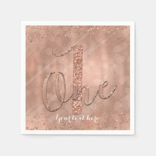 ONE 1st Birthday Faux Rose Gold Glitter Party Napkin