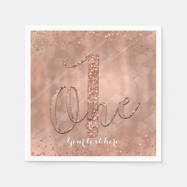 ONE 1st Birthday Faux Rose Gold Glitter Party Napkin (Front)