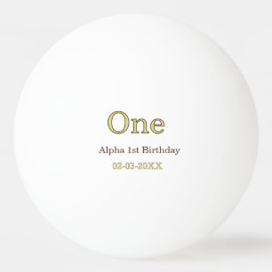 one 1st birthday green brown pastel bold name date ping pong ball