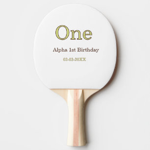 one 1st birthday green brown pastel bold name date ping pong paddle