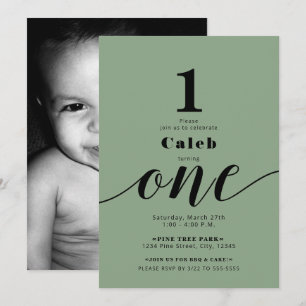 ONE 1ST Birthday Photo Any Colour Minimal Party Invitation
