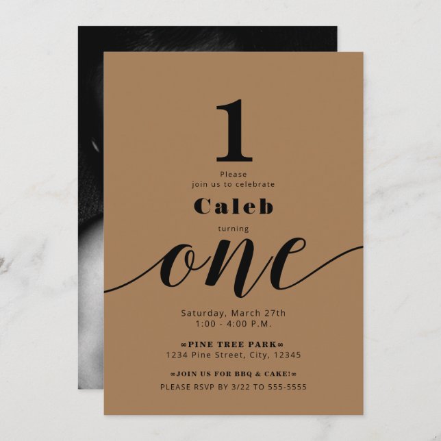 ONE 1ST Birthday Photo Any Colour Minimal Party Invitation (Front/Back)
