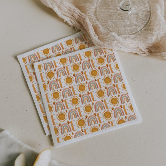 One 1st Birthday Watercolor Boho Rainbow and Sun  Napkin (Creator Uploaded)